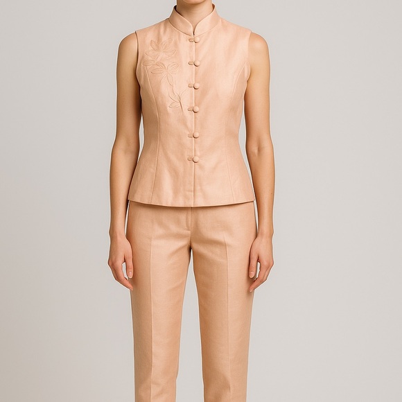 Donna Morgan Peach Embroidery High Rise Pant Set - Picture 12 of 12